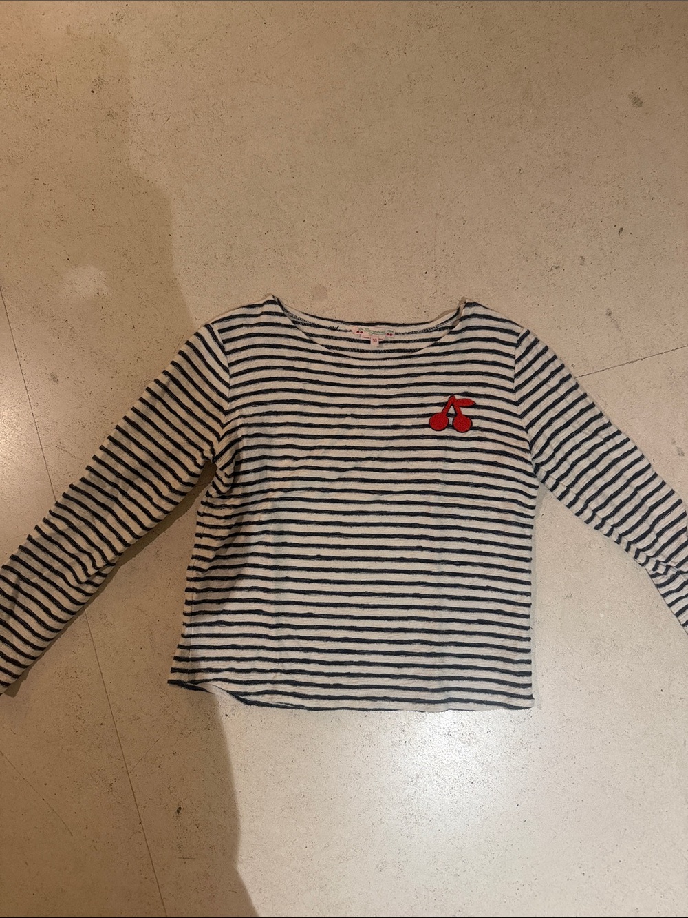 Bonpoint Navy and White Striped Top with Red Cherry Detail